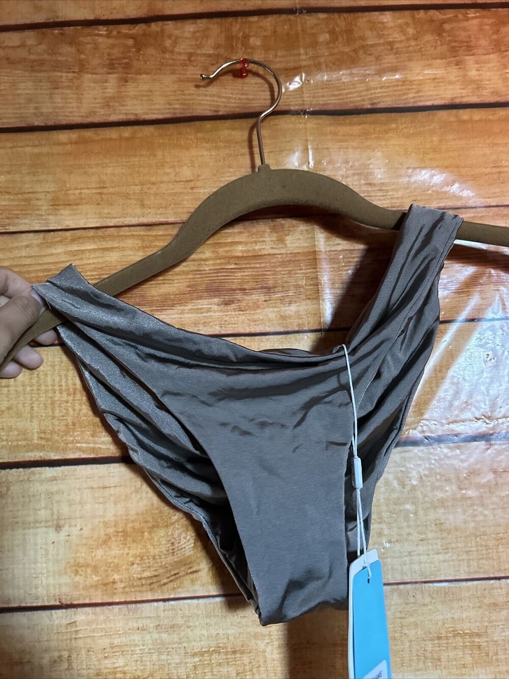NWT Beach Bunny Stephanie Full Coverage Bikini Bottom in Tort Olive Size SMALL